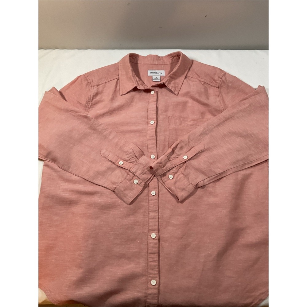 Liz Claiborne red linen button shirt long sleeve collared solid XLarge H51